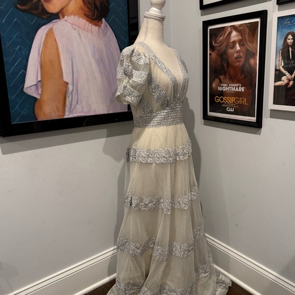 LoveShackFancy Tulle Tiered White Floral Maxi Dress 6 - Picture 3 of 7